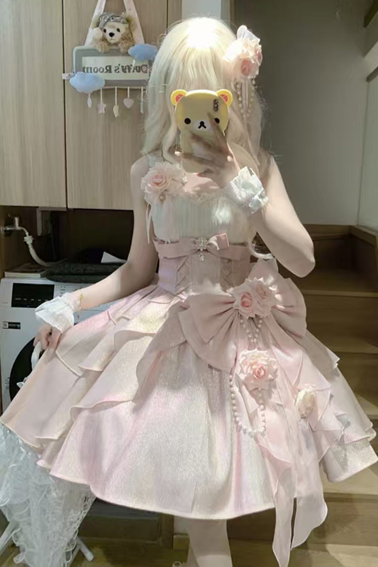 Lolita JSK Dress - Rose Heart Knot, Pink, Bow Detail, Ruffled, Sweet Style - additional product view 3