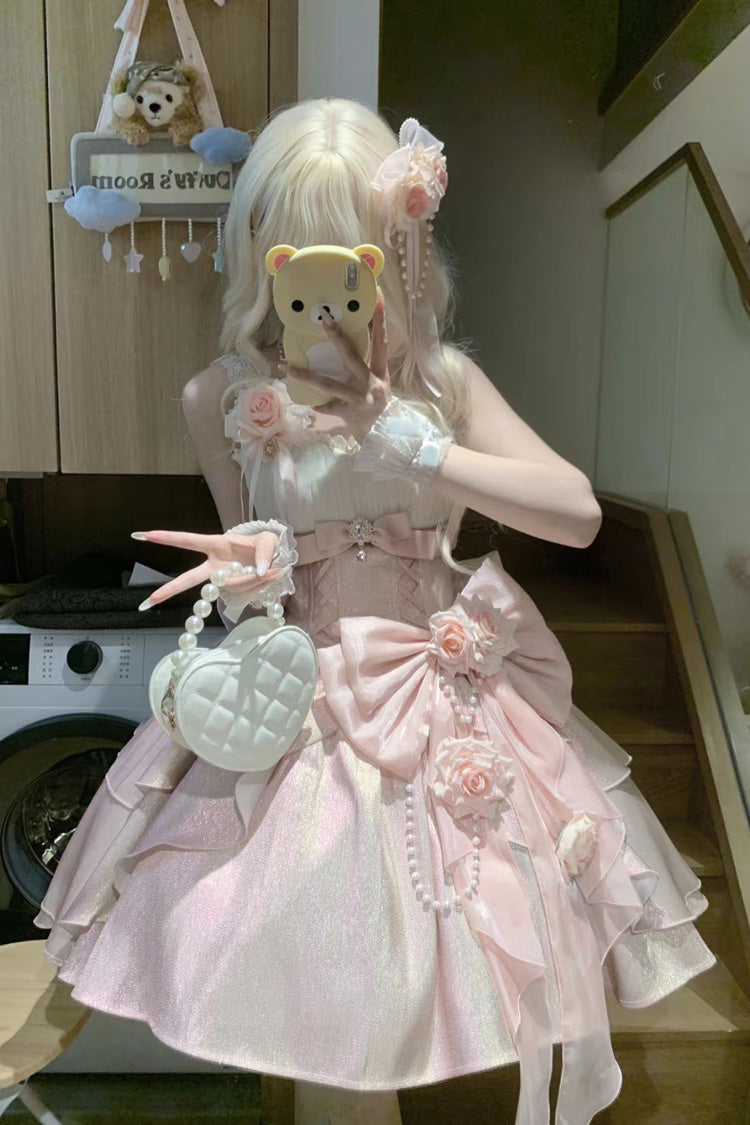 Lolita JSK Dress - Rose Heart Knot, Pink, Bow Detail, Ruffled, Sweet Style - additional product view 5