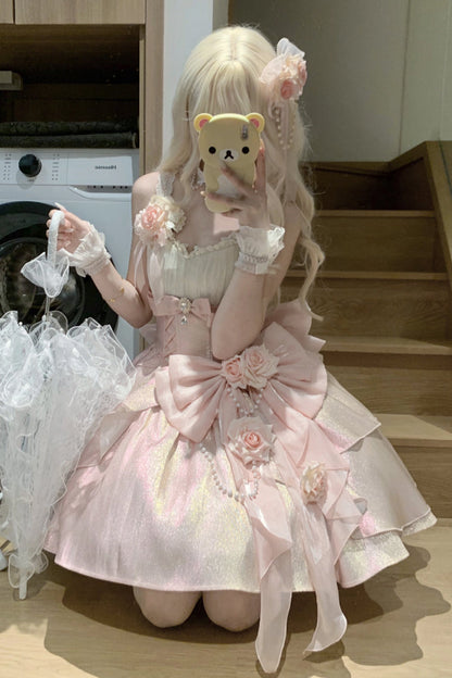 Lolita JSK Dress - Rose Heart Knot, Pink, Bow Detail, Ruffled, Sweet Style - additional product view 7