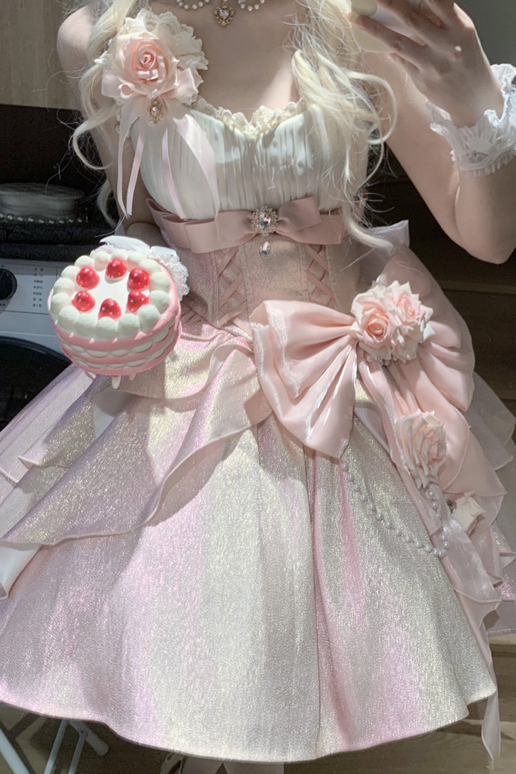 Lolita JSK Dress - Rose Heart Knot, Pink, Bow Detail, Ruffled, Sweet Style - additional product view 8