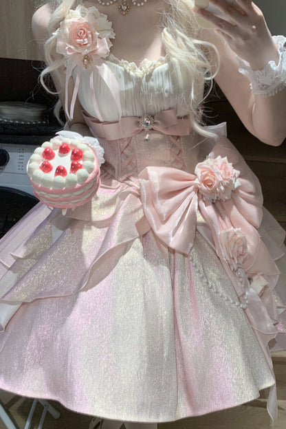 Lolita JSK Dress - Rose Heart Knot, Pink, Bow Detail, Ruffled, Sweet Style - additional product view 8