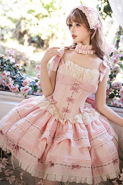 Lolita JSK Dress - Rose Theatre, Pink, Lace Trim, Ruffled, Layered - main product image