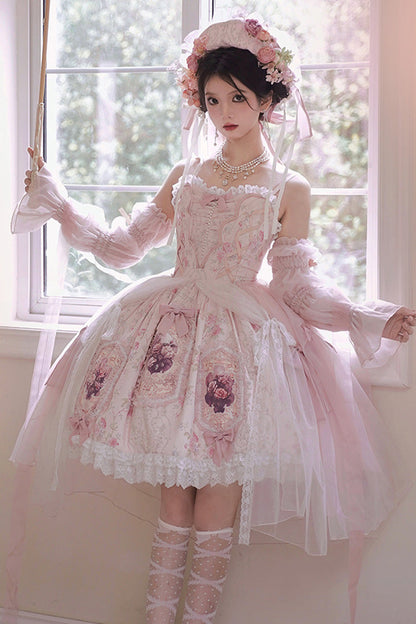 Lolita JSK Dress - Rose Window, Pink, Ruffled, Printed, Sweet Style - additional product view 3
