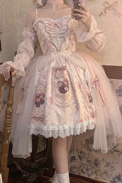 Lolita JSK Dress - Rose Window, Pink, Ruffled, Printed, Sweet Style - additional product view 6
