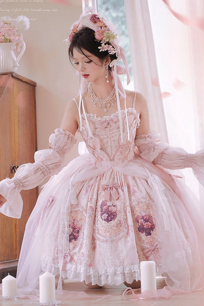 Lolita JSK Dress - Rose Window, Pink, Ruffled, Printed, Sweet Style - additional product view 9