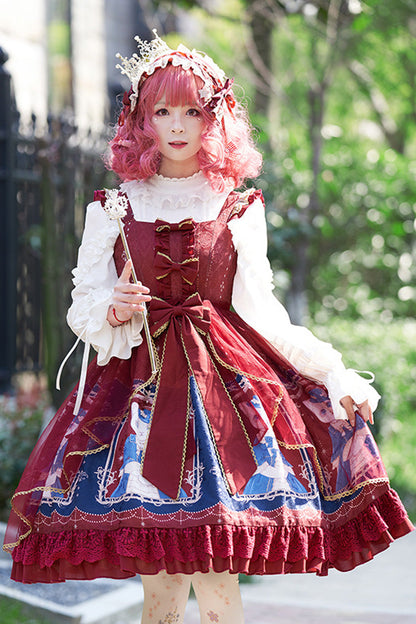Lolita JSK Dress - Royal Court, 2 Colors, Lace Trim, Printed, Sweet Style - M Red / L Red option