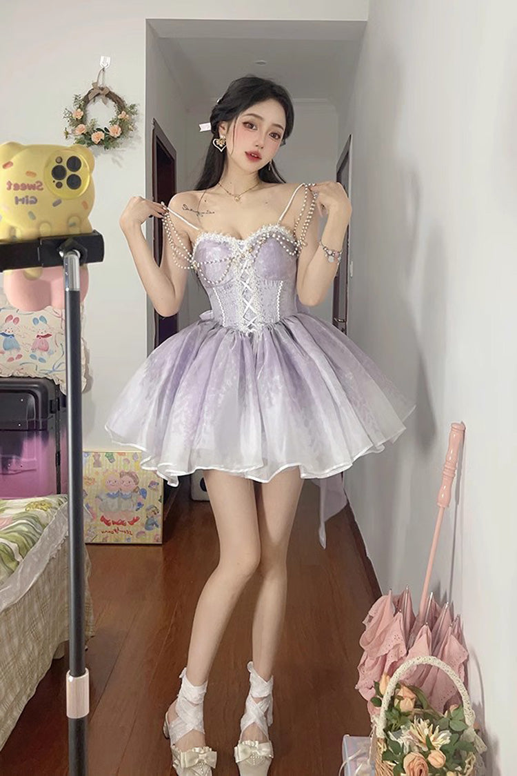 Lolita JSK Dress - Ruffle Bowknot Princess Fish, Purple, Ruffled, Sweet Style, Bow Detail - additional product view 2