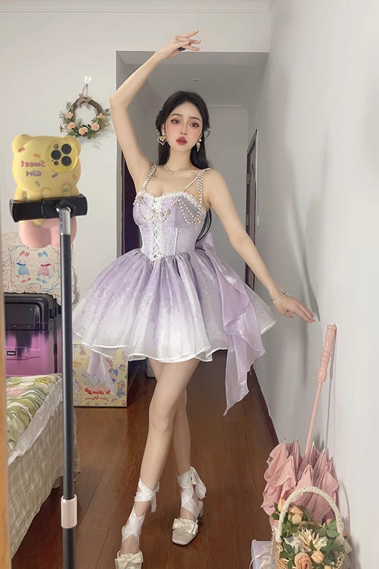 Lolita JSK Dress - Ruffle Bowknot Princess Fish, Purple, Ruffled, Sweet Style, Bow Detail - additional product view 3