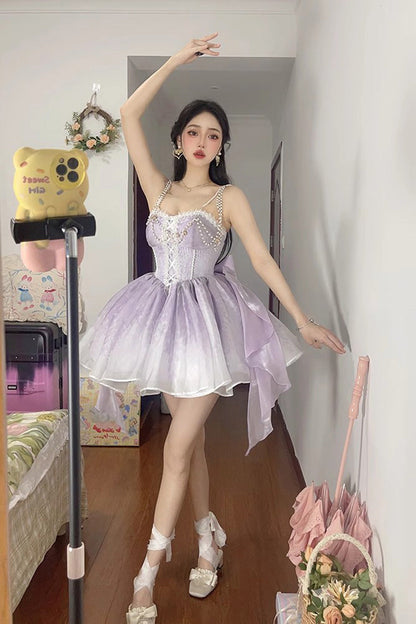Lolita JSK Dress - Ruffle Bowknot Princess Fish, Purple, Ruffled, Sweet Style, Bow Detail - additional product view 3