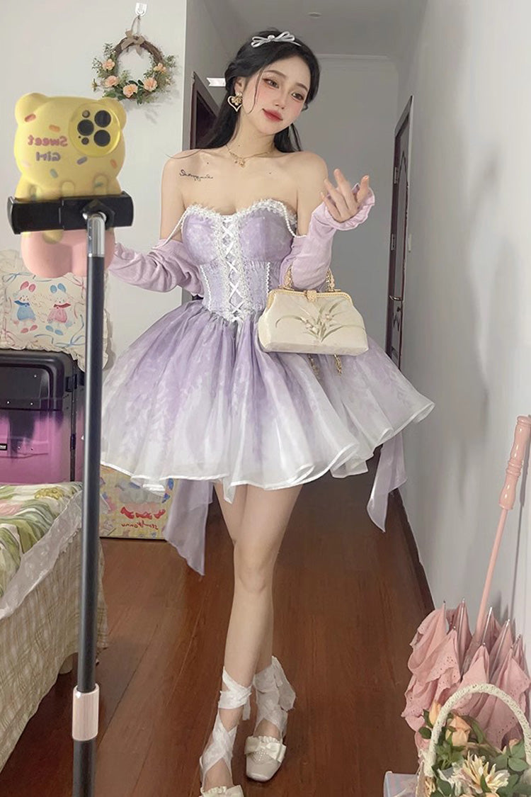 Lolita JSK Dress - Ruffle Bowknot Princess Fish, Purple, Ruffled, Sweet Style, Bow Detail - additional product view 4