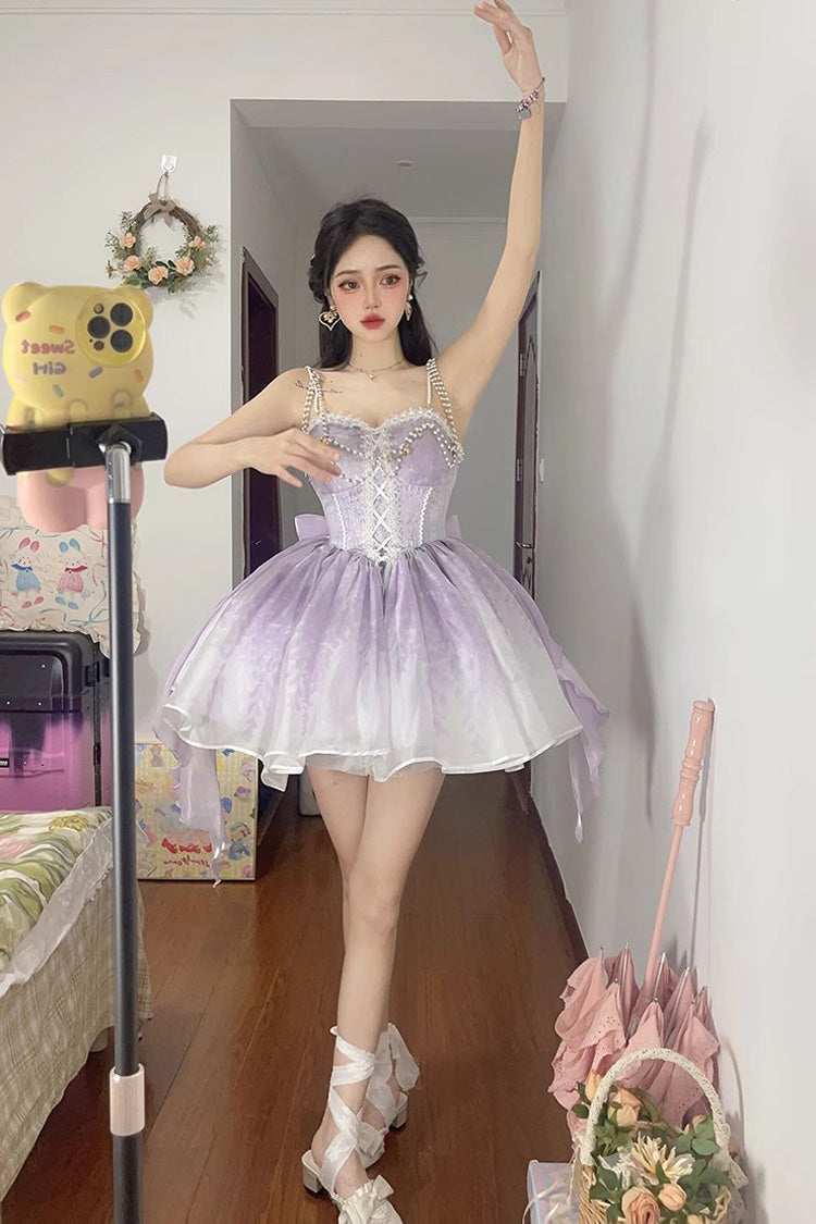 Lolita JSK Dress - Ruffle Bowknot Princess Fish, Purple, Ruffled, Sweet Style, Bow Detail - additional product view 5
