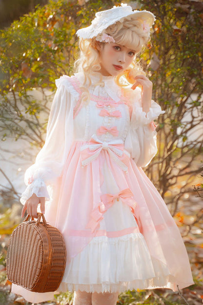 Lolita JSK Dress - Ruffle Cardigan Bowknot Lace, Pink, Plus Size, Bow Detail, Lace Trim - additional product view 2