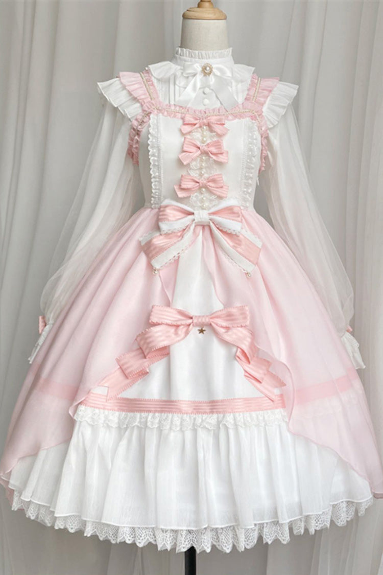 Lolita JSK Dress - Ruffle Cardigan Bowknot Lace, Pink, Plus Size, Bow Detail, Lace Trim - additional product view 3