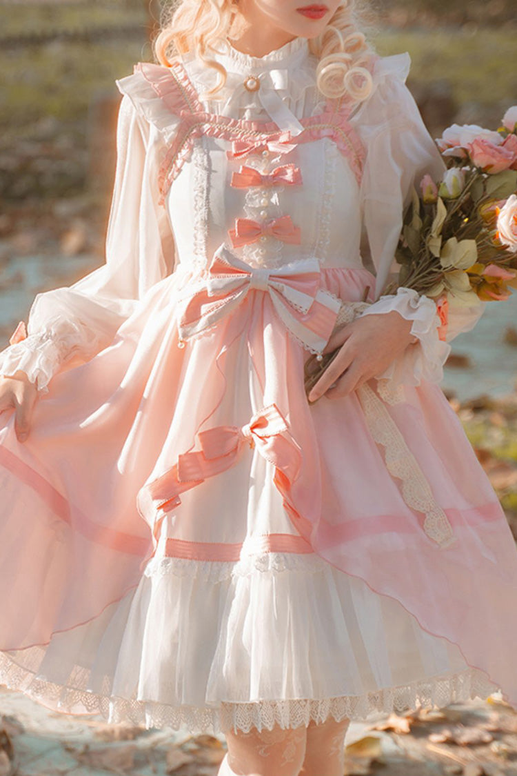 Lolita JSK Dress - Ruffle Cardigan Bowknot Lace, Pink, Plus Size, Bow Detail, Lace Trim - additional product view 4