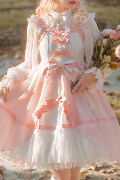 Lolita JSK Dress - Ruffle Cardigan Bowknot Lace, Pink, Plus Size, Bow Detail, Lace Trim - additional product view 4