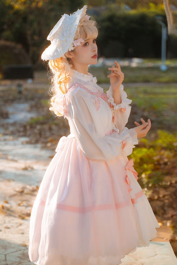 Lolita JSK Dress - Ruffle Cardigan Bowknot Lace, Pink, Plus Size, Bow Detail, Lace Trim - additional product view 5