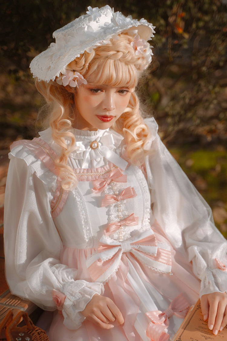 Lolita JSK Dress - Ruffle Cardigan Bowknot Lace, Pink, Plus Size, Bow Detail, Lace Trim - additional product view 6