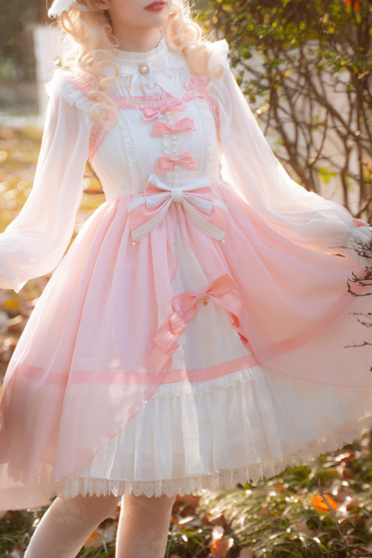 Lolita JSK Dress - Ruffle Cardigan Bowknot Lace, Pink, Plus Size, Bow Detail, Lace Trim - additional product view 7