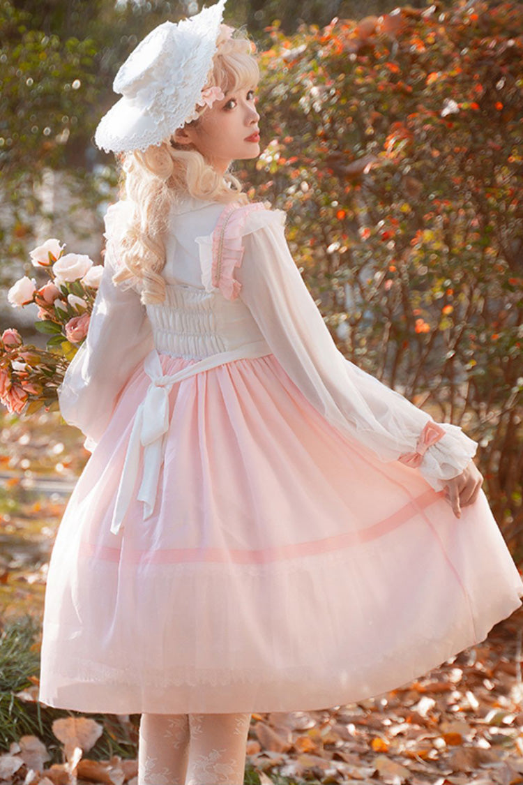 Lolita JSK Dress - Ruffle Cardigan Bowknot Lace, Pink, Plus Size, Bow Detail, Lace Trim - additional product view 8
