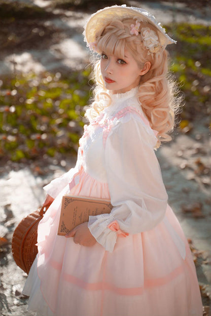 Lolita JSK Dress - Ruffle Cardigan Bowknot Lace, Pink, Plus Size, Bow Detail, Lace Trim - additional product view 9