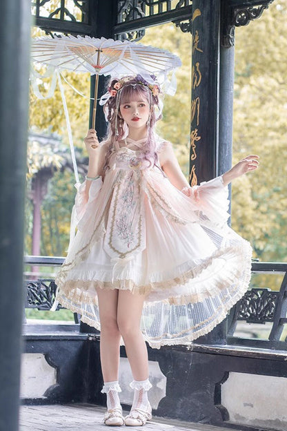 Lolita JSK Dress - Ruffle Embroidery Chinese Style, Pink, Embroidered, Sweet Style - additional product view 5