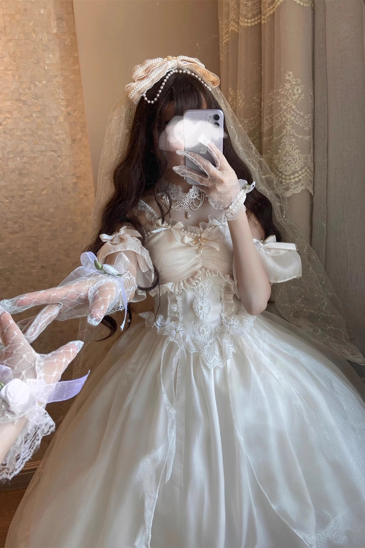 Lolita JSK Dress - Ruffle Hanayome Bowknot Lace, White, Sweet Style, Bow Detail, Lace Trim - additional product view 3