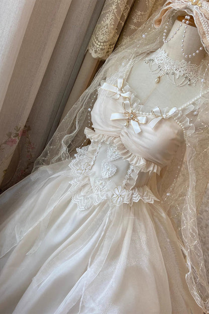 Lolita JSK Dress - Ruffle Hanayome Bowknot Lace, White, Sweet Style, Bow Detail, Lace Trim - additional product view 4