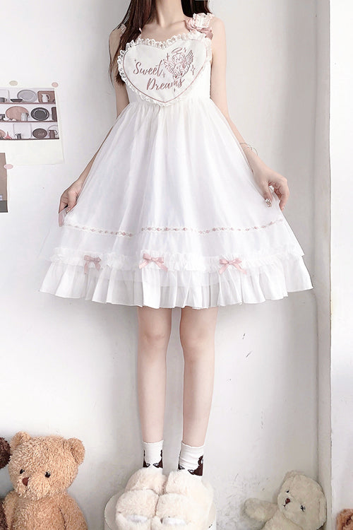 Lolita JSK Dress - Ruffled Shoulder Strap Heart, White, Sweet Style - additional product view 2