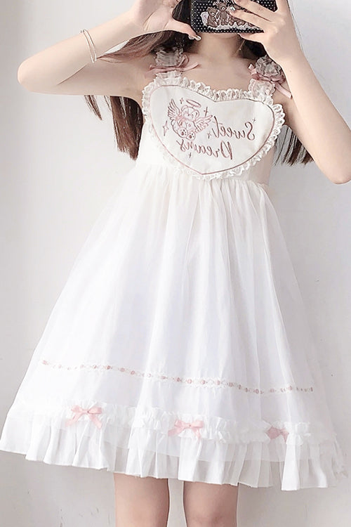 Lolita JSK Dress - Ruffled Shoulder Strap Heart, White, Sweet Style - additional product view 3