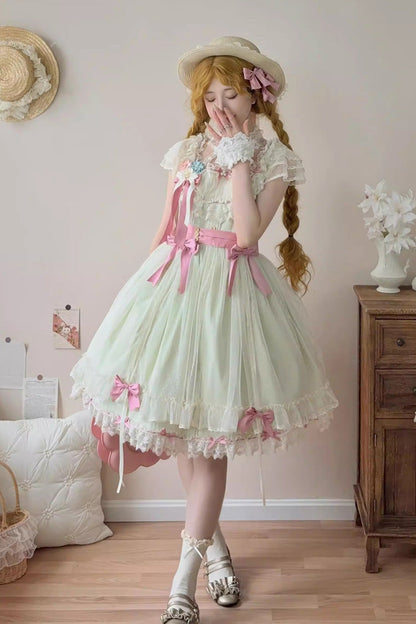 Lolita JSK Dress - Sakura’s Spring Resonance, Green, Short Version, Short Length - additional product view 4