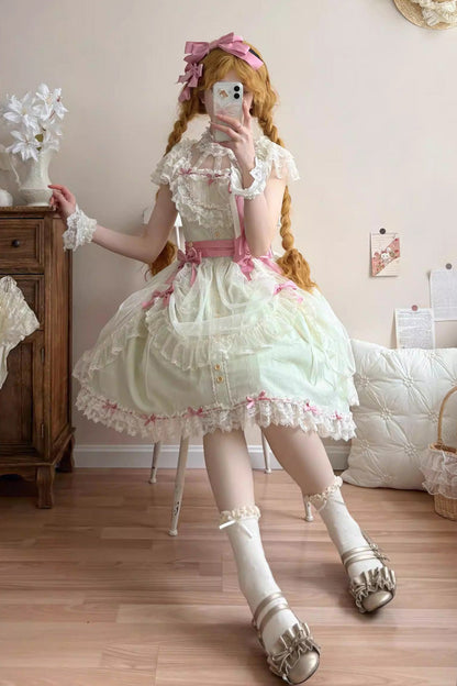 Lolita JSK Dress - Sakura’s Spring Resonance, Green, Short Version, Short Length - additional product view 5