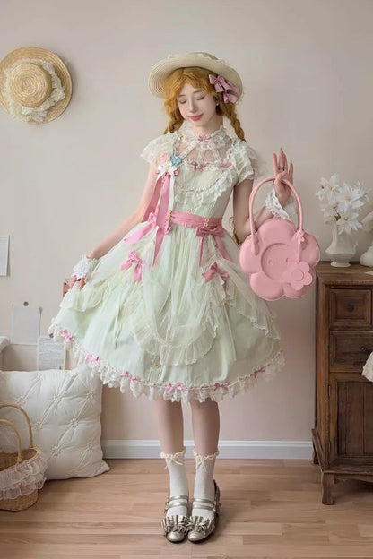 Lolita JSK Dress - Sakura’s Spring Resonance, Green, Short Version, Short Length - main product image