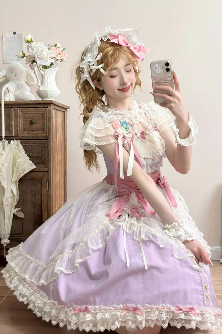 Lolita JSK Dress - Sakura’s Spring Resonance, Purple, Short Version, Short Length, Ruffled - additional product view 4