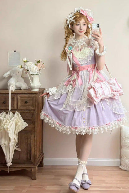 Lolita JSK Dress - Sakura’s Spring Resonance, Purple, Short Version, Short Length, Ruffled - additional product view 7