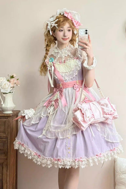 Lolita JSK Dress - Sakura’s Spring Resonance, Purple, Short Version, Short Length, Ruffled - main product image