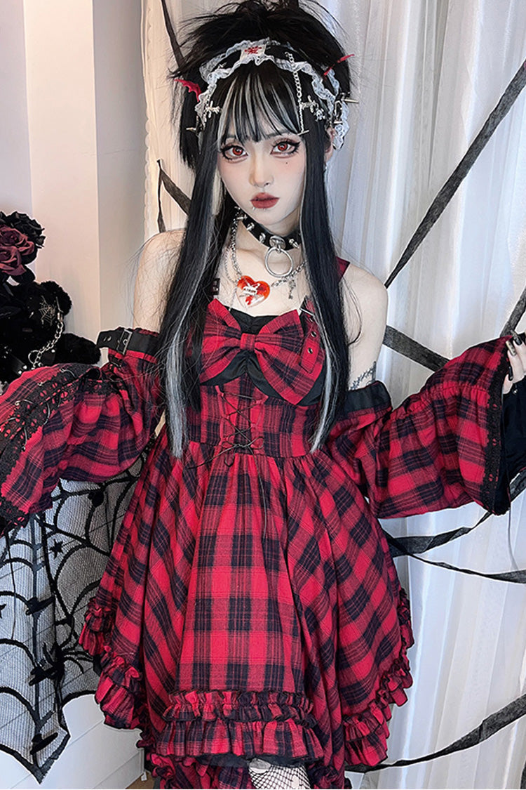 Lolita JSK Dress - Scarlet Abby Style Irregular, Red, Plaid, Gothic Style, Printed - additional product view 2