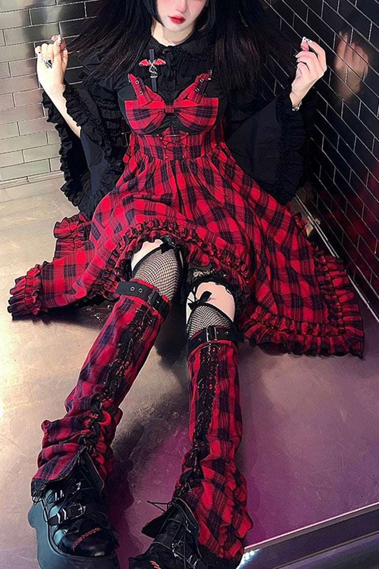 Lolita JSK Dress - Scarlet Abby Style Irregular, Red, Plaid, Gothic Style, Printed - main product image