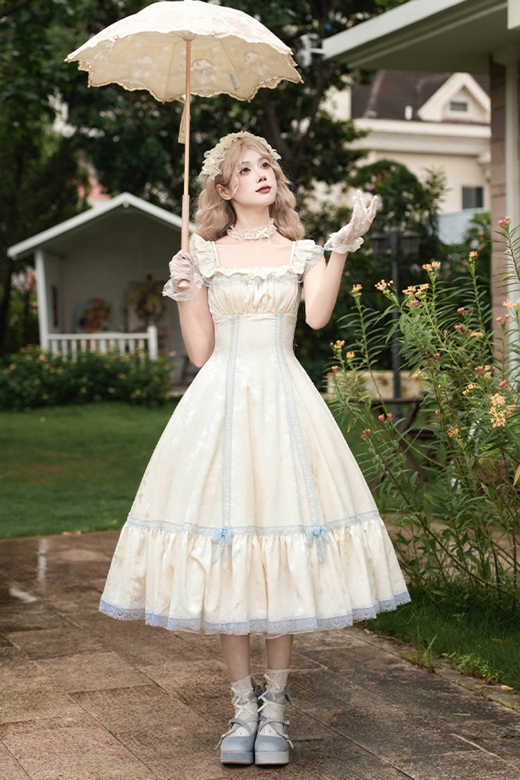 Lolita JSK Dress - Sea Salt Iced Tea, Ivory, Square Collar, Long Length, Ruffled - additional product view 2