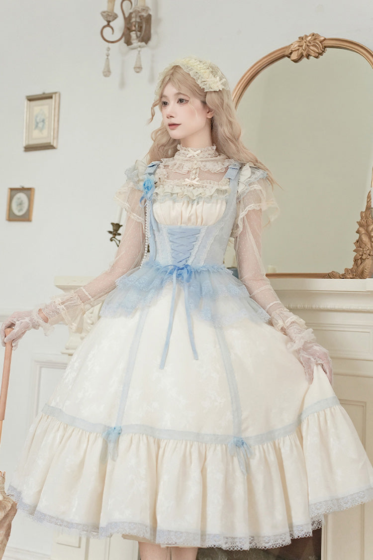 Lolita JSK Dress - Sea Salt Iced Tea, Ivory, Square Collar, Long Length, Ruffled - additional product view 3