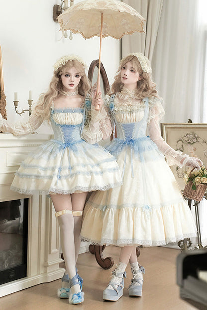 Lolita JSK Dress - Sea Salt Iced Tea, Ivory, Square Collar, Long Length, Ruffled - additional product view 4