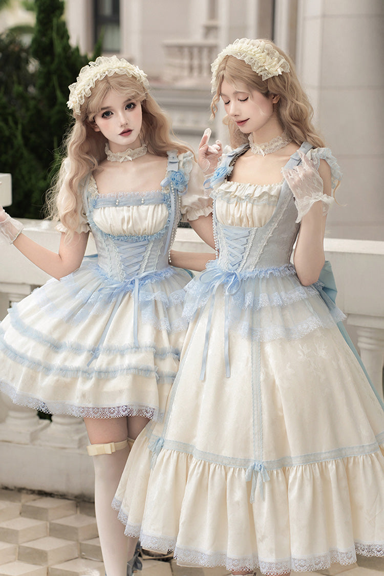 Lolita JSK Dress - Sea Salt Iced Tea, Ivory, Square Collar, Long Length, Ruffled - additional product view 6