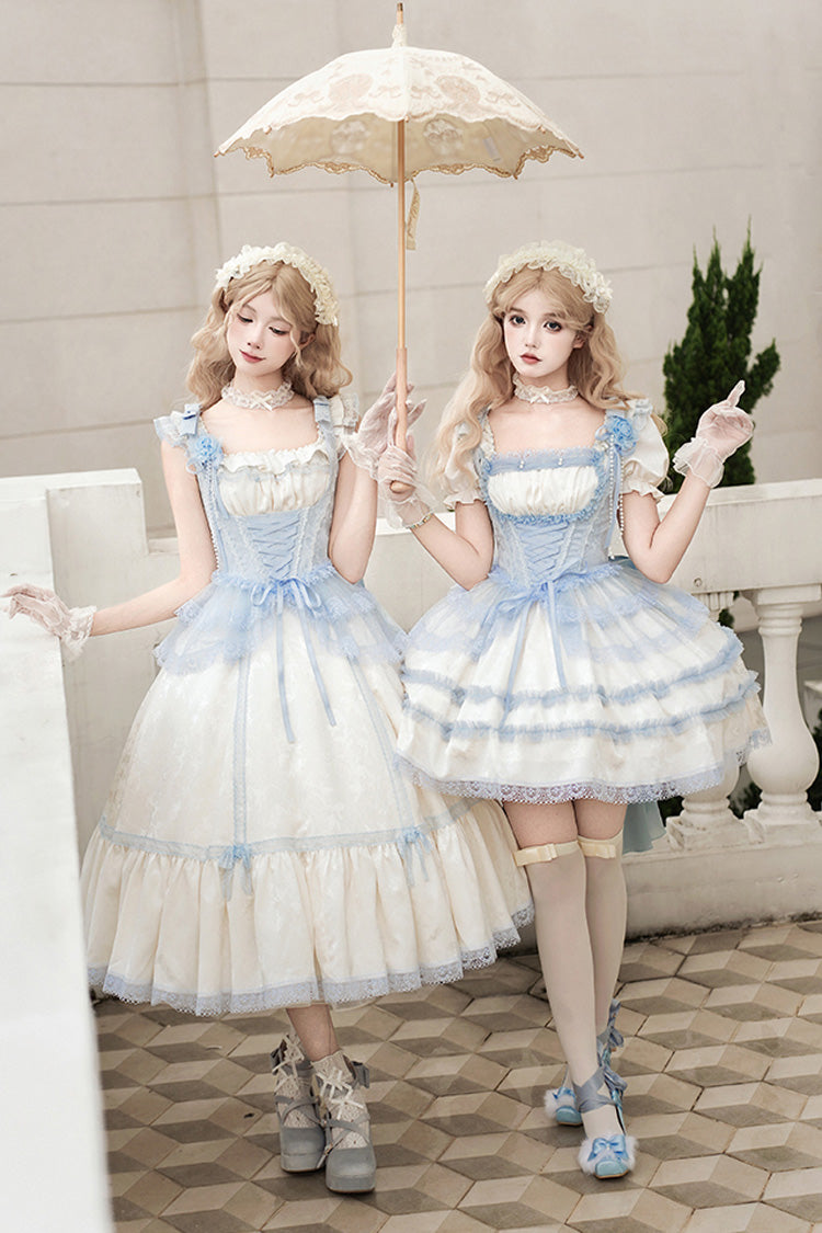 Lolita JSK Dress - Sea Salt Iced Tea, Ivory, Square Collar, Long Length, Ruffled - additional product view 8