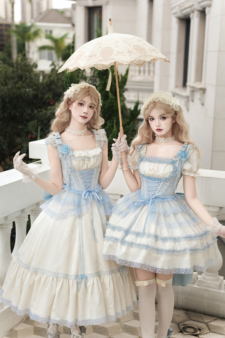Lolita JSK Dress - Sea Salt Iced Tea, Ivory, Square Collar, Long Length, Ruffled - additional product view 10