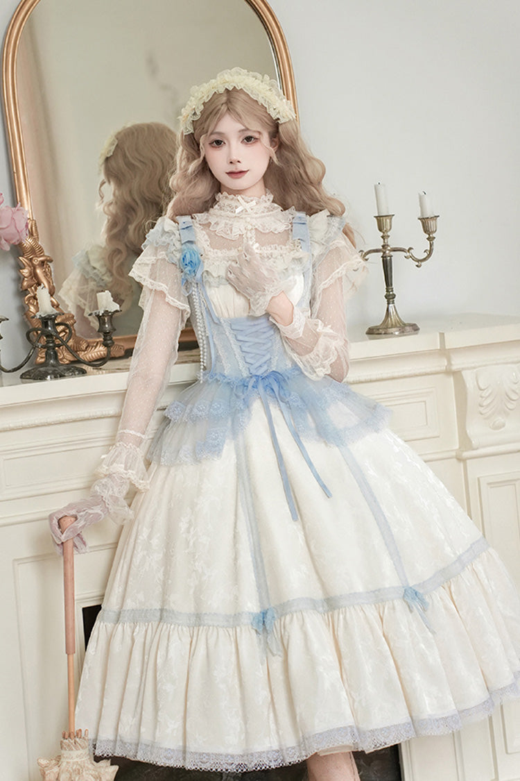Lolita JSK Dress - Sea Salt Iced Tea, Ivory, Square Collar, Long Length, Ruffled - main product image