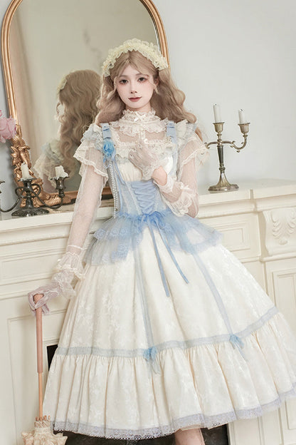 Lolita JSK Dress - Sea Salt Iced Tea, Ivory, Square Collar, Long Length, Ruffled - main product image