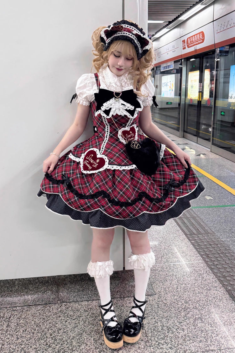 Lolita JSK Dress - Shibuya Sweetheart, Red, Plaid, Plus Size, Sweet Style - additional product view 2