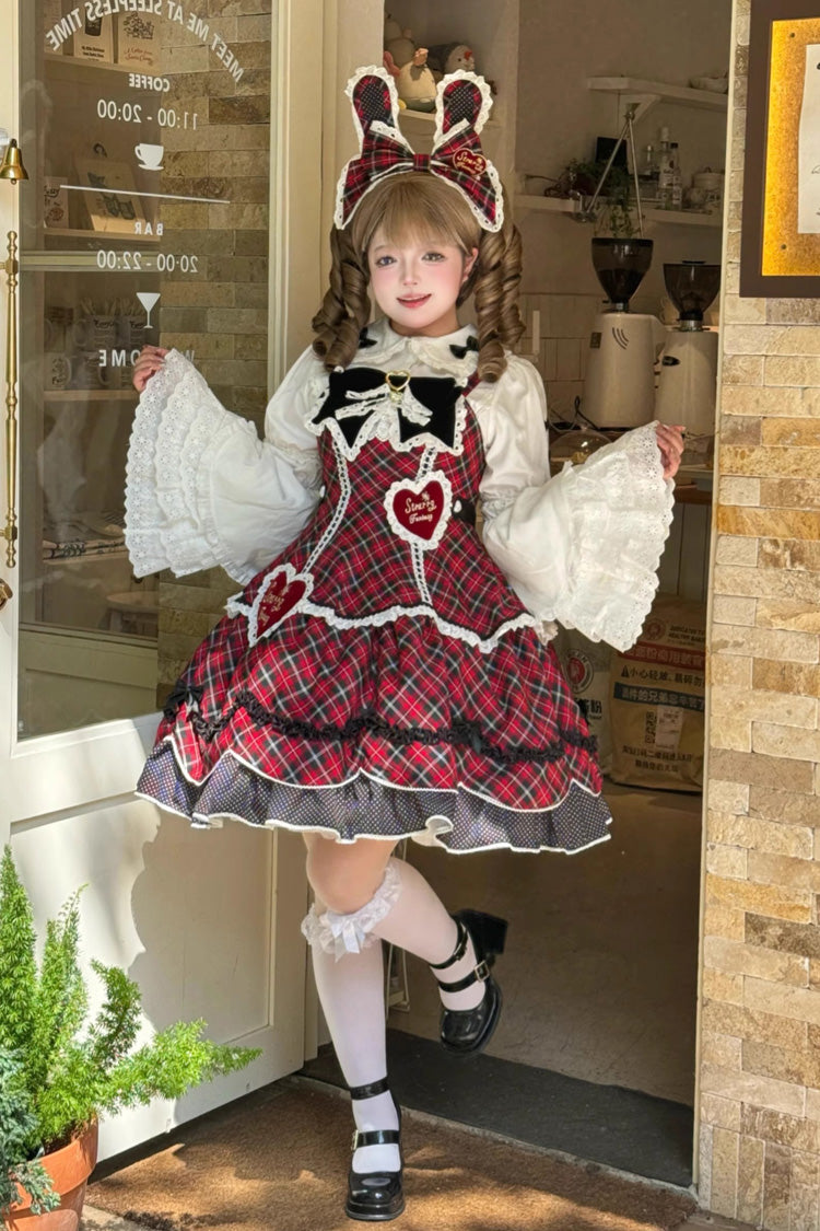 Lolita JSK Dress - Shibuya Sweetheart, Red, Plaid, Plus Size, Sweet Style - additional product view 4