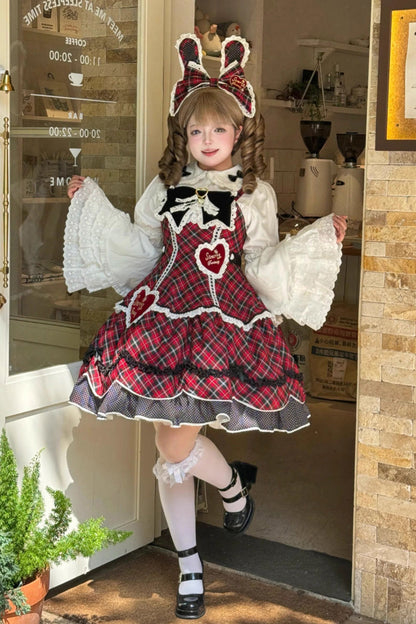 Lolita JSK Dress - Shibuya Sweetheart, Red, Plaid, Plus Size, Sweet Style - additional product view 4