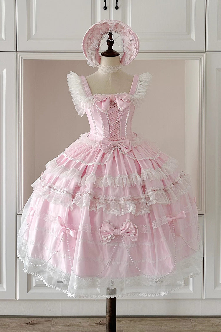 Lolita JSK Dress - Showa Girl, 2 Colors, Long Length, Layered, Sweet Style - S Pink / M Pink / L Pink option