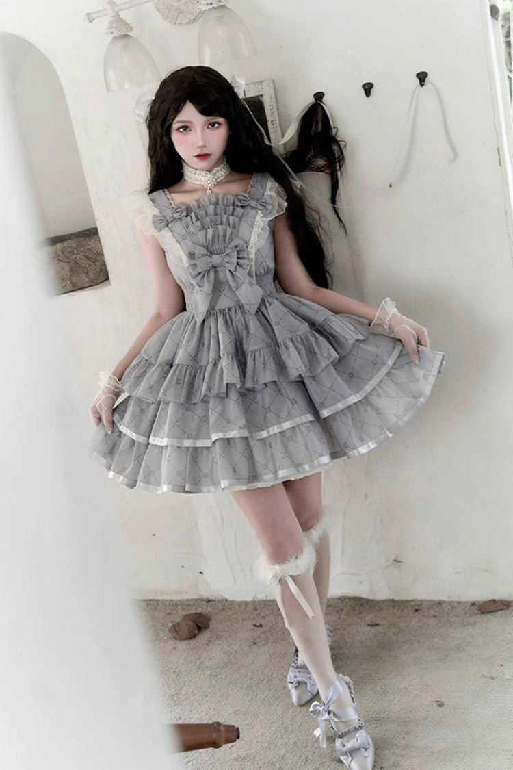 Lolita JSK Dress - Sleepless Dreams Multi-layer, Gray, Printed, Sweet Style, Bow Detail - additional product view 2